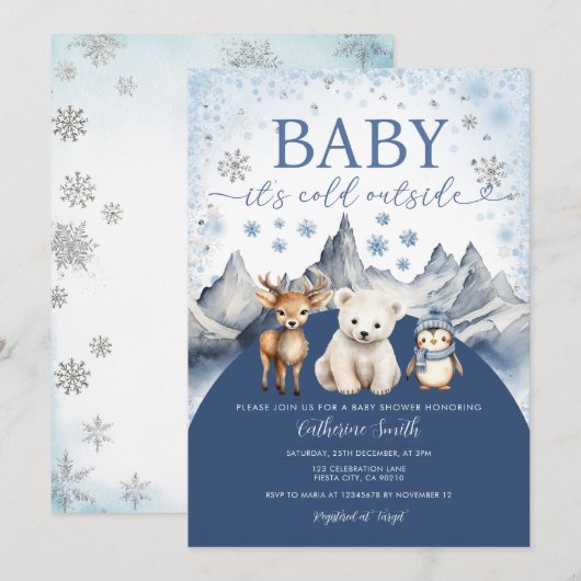 Winter Arctic Baby It’s Cold Outside Baby Shower 招待状 (正面/裏面)