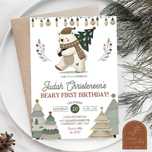 Winter Arctic Beary First Birthday Invitation 招待状