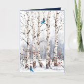 Winter Aspen Trees with Blue Jay Christmas Card シーズンカード (正面)