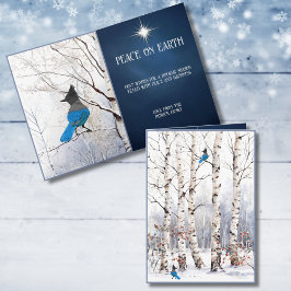 Winter Aspen Trees with Blue Jay Christmas Card シーズンカード