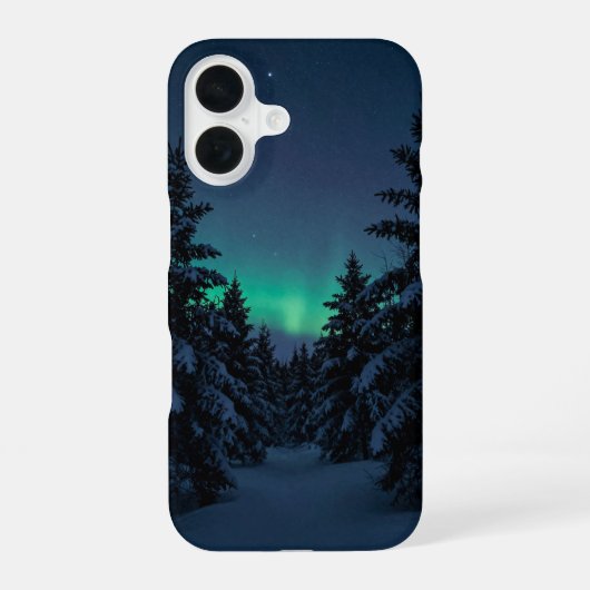 Winter Aurora Snowy Pine Forest Phone Case iPhone 16ケース (裏面)