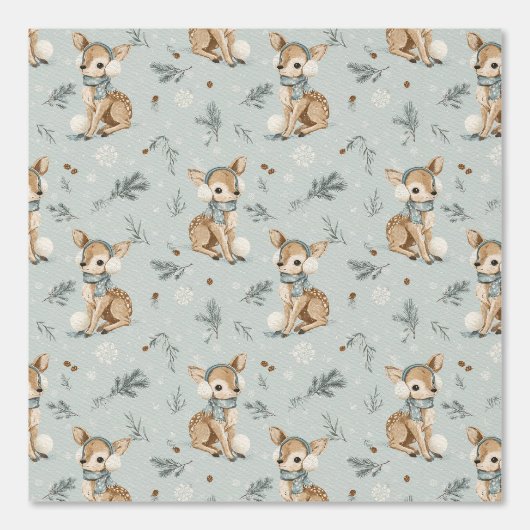 Winter Baby Deer with Earmuffs Snowflakes and Pine 壁紙 (正面)