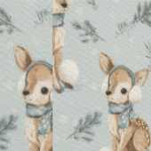 Winter Baby Deer with Earmuffs Snowflakes and Pine 壁紙 (縫い目)