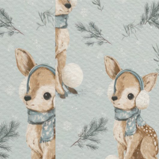 Winter Baby Deer with Earmuffs Snowflakes and Pine 壁紙 (縫い目)
