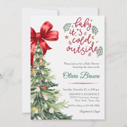 Winter Baby It's Cold Outside Baby Shower  招待状 (正面)