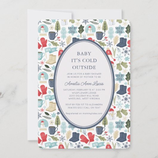 Winter Baby It's Cold Outside Cute Baby Shower 招待状 (正面)