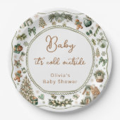 Winter Baby It's Cold Outside Greenery Baby Shower ペーパープレート (正面)
