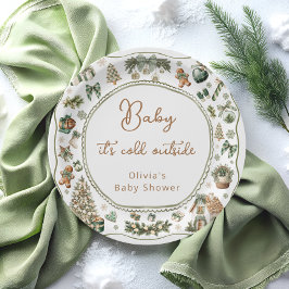 Winter Baby It's Cold Outside Greenery Baby Shower ペーパープレート