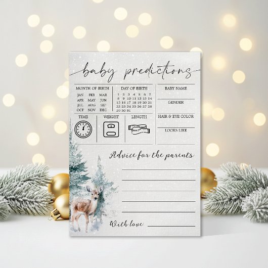 Winter Baby Shower Baby Predictions & Advice Card 招待状