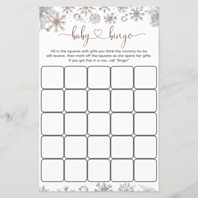 Winter Baby Shower Bingo Game (正面)