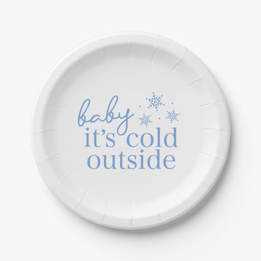 Winter Baby Shower Blue Baby It's Cold Outside ペーパープレート (正面)