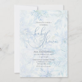 Winter Baby Shower Boy Blue Snowflake 招待状