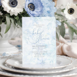 Winter Baby Shower Boy Blue Snowflake 招待状