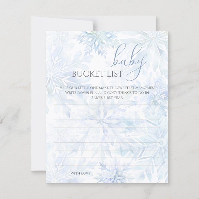 Winter Baby Shower Boy Blue Snowflake Bucket List (正面)