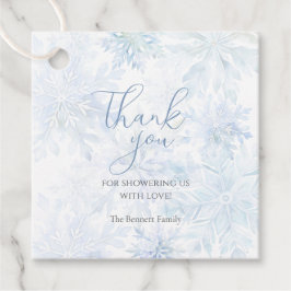 Winter Baby Shower Boy Blue Snowflake Thanks フェイバータグ