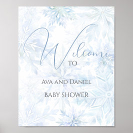 Winter Baby Shower Boy Blue Snowflake Welcome ポスター