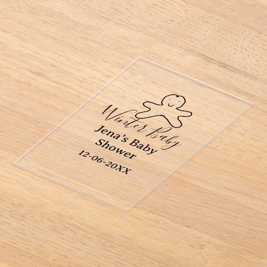 Winter baby shower cookie black scribble hand-draw アクリル招待状 (レイダウン)