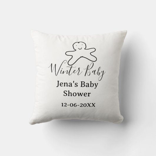 Winter baby shower cookie black scribble hand-draw クッション (裏面)