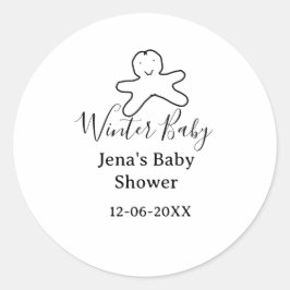 Winter baby shower cookie black scribble hand-draw ラウンドシール