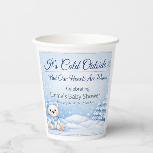 Winter Baby Shower Cups | Warm Teddy Bear Theme 紙コップ (正面)