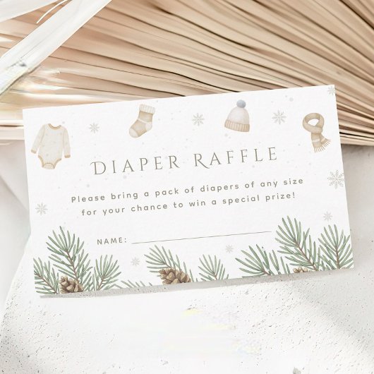 Winter Baby Shower Diaper Raffle エンクロージャーカード