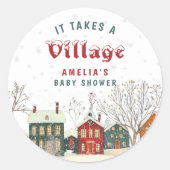 Winter Baby Shower Festive Village Favor  ラウンドシール (正面)