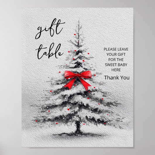 Winter Baby Shower Gift Table Sign – Editable Text ポスター (正面)
