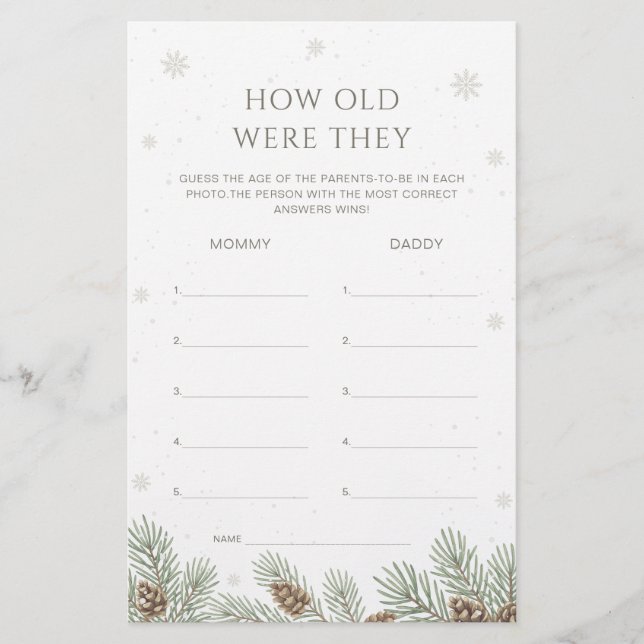 Winter Baby Shower How Old Were They Game (正面)