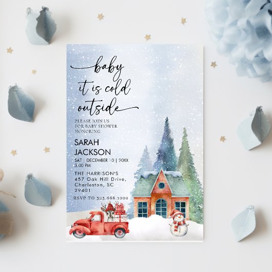 Winter Baby Shower Invitation, baby it's cold  招待状