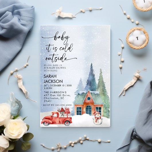 Winter Baby Shower Invitation, baby it's cold  招待状