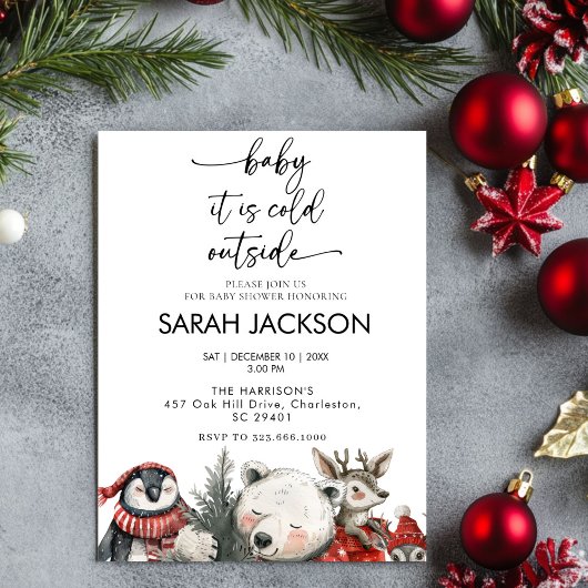 Winter Baby Shower Invitation set, baby it's cold  招待状