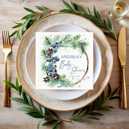 Winter baby shower pines wreath monogrammed スタンダードカクテルナプキン
