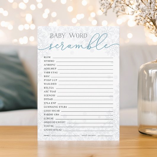Winter Baby Shower Word Scramble Game Card アドバイスカード