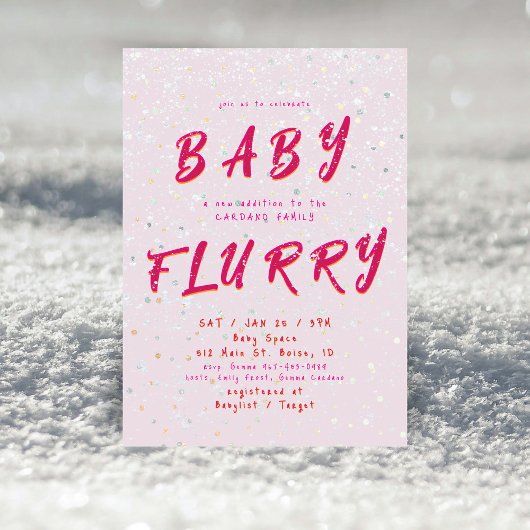 Winter Baby Sprinkle | ピンクの雪の吹雪 招待状