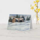 "Winter Barn #1"カントリーロードのグリーティングカード カード (黄色い花)