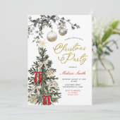 Winter Baubles Red Bow Star Christmas Tree Party 招待状 (スタンド正面)