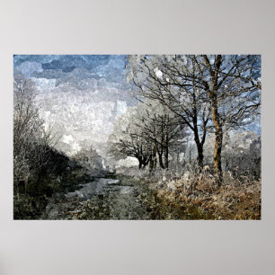 Winter Bayou Trees Landscape Watercolor Painting ポスター
