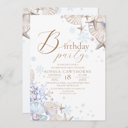 Winter Beach Theme 18th Birthday Party 招待状 (正面/裏面)