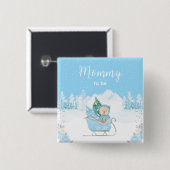 Winter Bear Blue Sleigh ママになる 缶バッジ (正面&裏面)