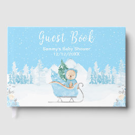 Winter Bear Blue Sleigh Baby Shower ゲストブック