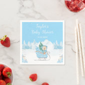 Winter Bear Blue Sleigh Baby Shower スタンダードカクテルナプキン (インサイチュ)