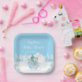 Winter Bear Blue Sleigh Baby Shower ペーパープレート (パーティー)