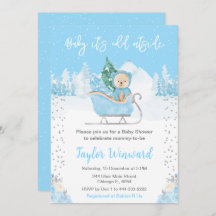 Winter Bear Blue Sleigh Baby Shower