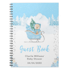 Winter Bear Blue Sleigh Baby Shower Guest Book ノートブック