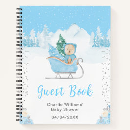 Winter Bear Blue Sleigh Baby Shower Guest Book ノートブック