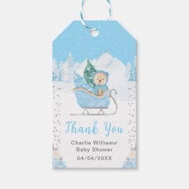 Winter Bear Blue Sleigh Baby Shower Thank You ギフトタグ