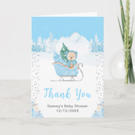 Winter Bear Blue Sleigh Baby Shower Thank You サンキューカード