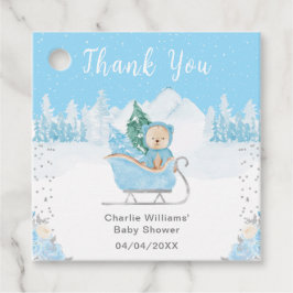 Winter Bear Blue Sleigh Baby Shower Thank You フェイバータグ