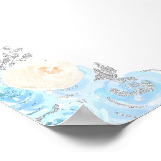 Winter Bear Blue Sleigh Baby Shower Welcome ポスター (角)