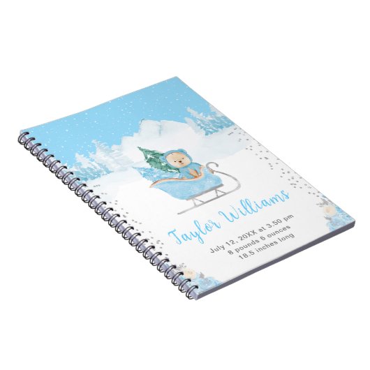 Winter Bear Blue Sleigh Birth Statistics ノートブック (右側)